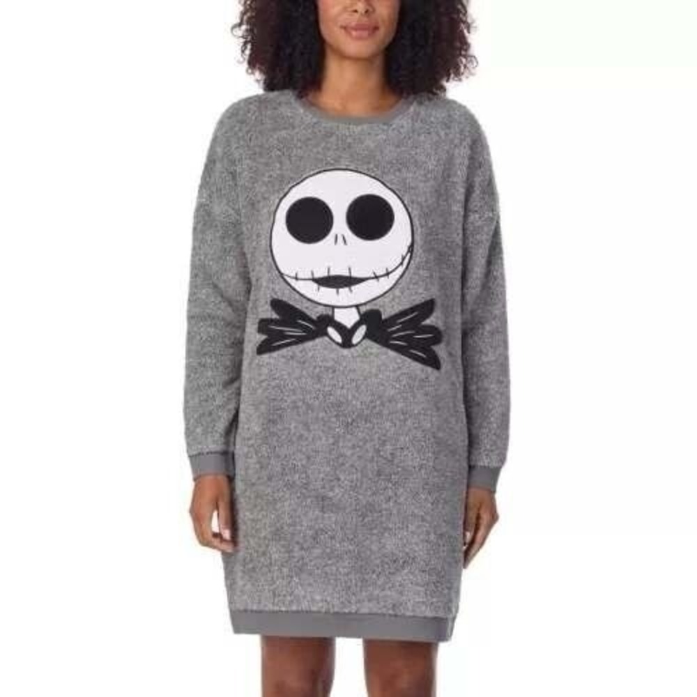 Disney Jack Skellington Lounger Dress Womens Size‎ S Gray New Faux Fur Sleepwear